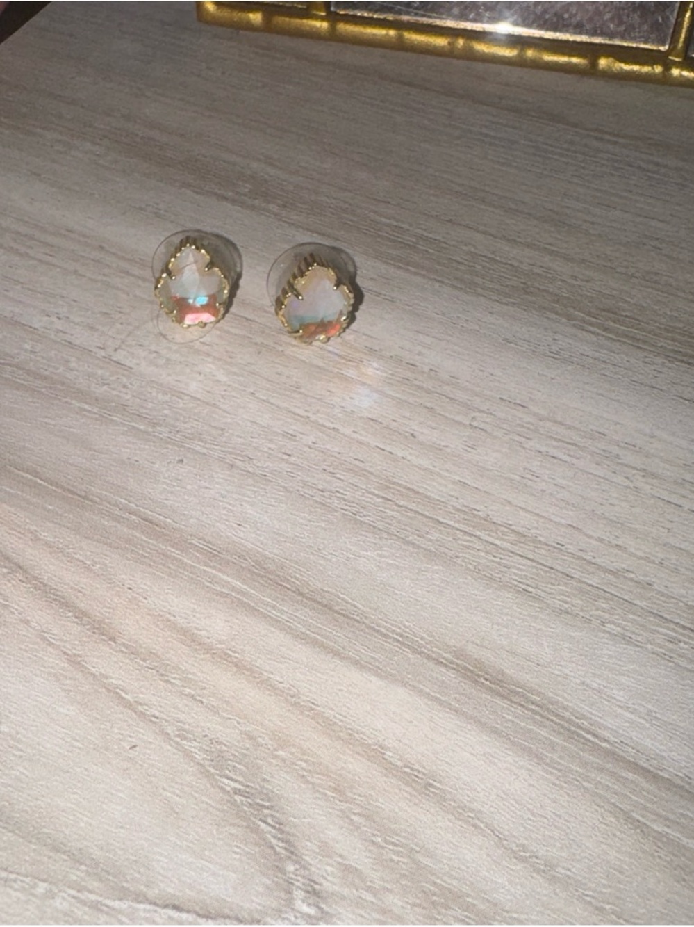 Kendra Scott Iridescent Opal Floral Stud Earrings with Gold Trim